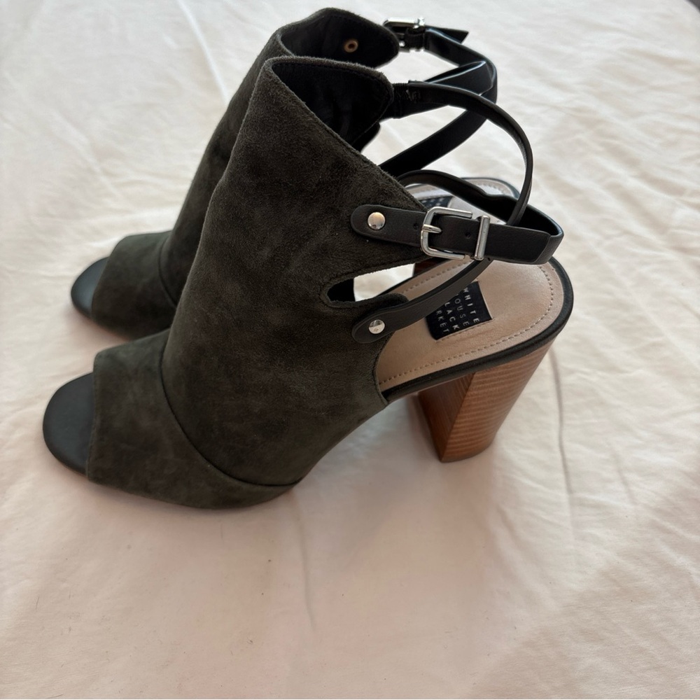 White House Black Market Green Heeled Boots with Chunky Heel